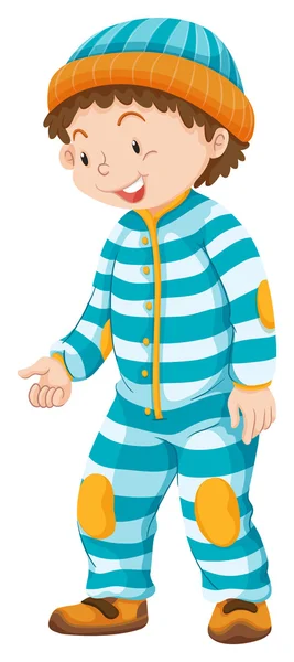 Toddler boy in blue striped jumpsuit — Stock Vector