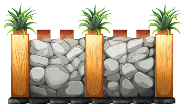 石と木材から作られたフェンス — ストックベクタ