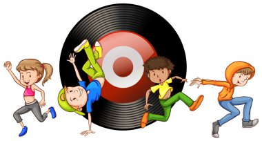 İnsanlar dans ve disk arka planda