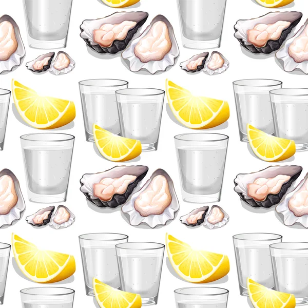 İstiridye ve limon ile sorunsuz arka plan — Stok Vektör