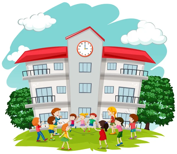 Kinder spielen vor der Schule — Stockvektor