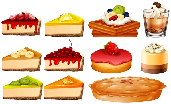 Différents types de gâteaux et tarte — Image vectorielle