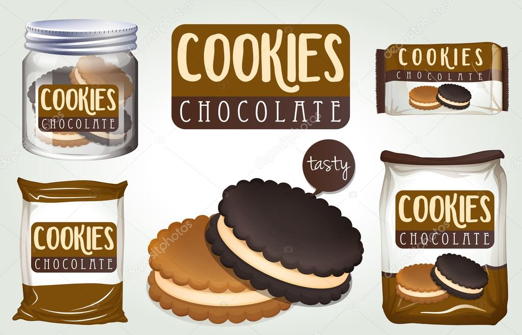 Chocolate cookies in different packages illustration