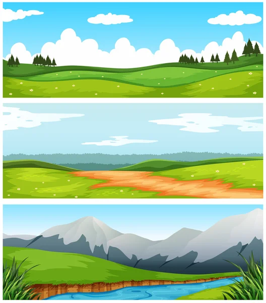 Escenas con campo y carretera en el campo — Vector de stock