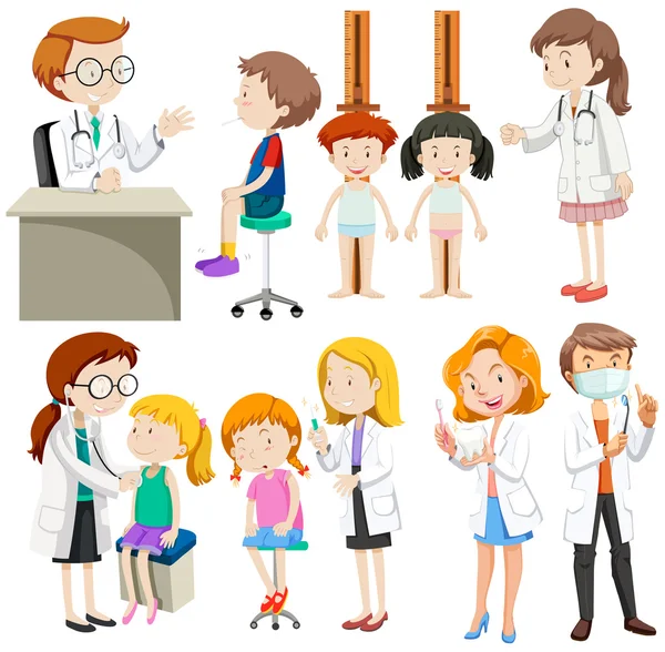 Boys and girls visiting doctors — Stock Vector