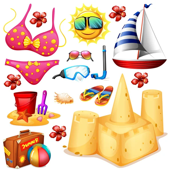 Summer set with bikini and sandcastle — Stock Vector