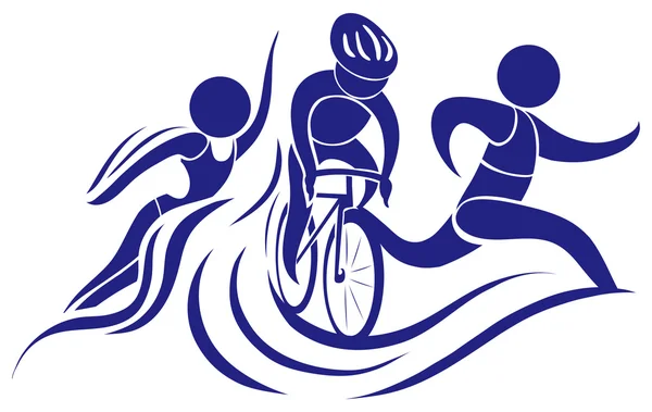 Icono deportivo para triatlón en color azul — Vector de stock