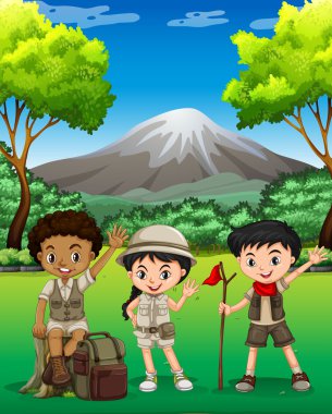 Üç çocukları ormanda