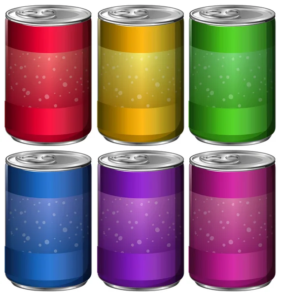 Boîtes en aluminium de six couleurs différentes — Image vectorielle