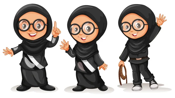 身着黑色服装的穆斯林女孩 — 图库矢量图片