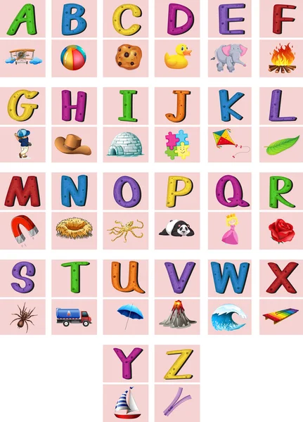 English alphabets A to Z with pictures — Stock Vector