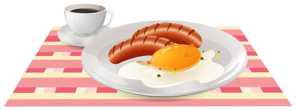 Petit déjeuner avec œuf et saucisses sur la table — Image vectorielle