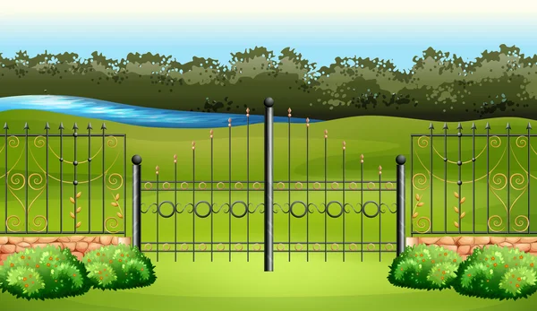 Scene with metal fence in the garden — Stock Vector