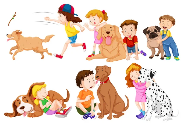 Kids and their pet dogs — Stock Vector