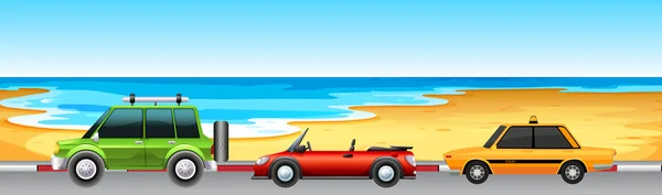Three cars parking by the beach — Stock Vector