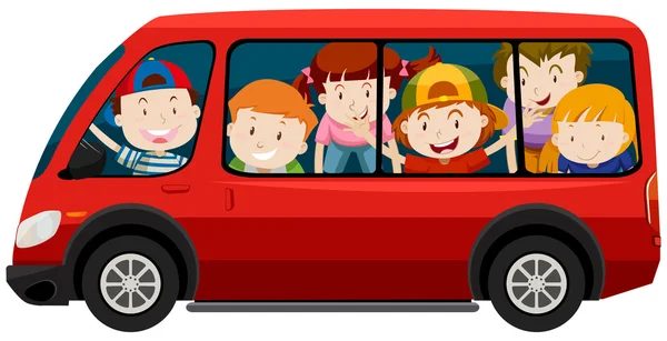 Dzieci, jazda w czerwony van — Wektor stockowy