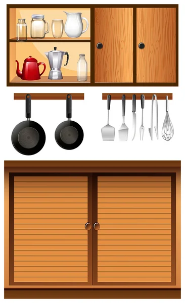 Electrodomésticos y armarios de cocina — Vector de stock