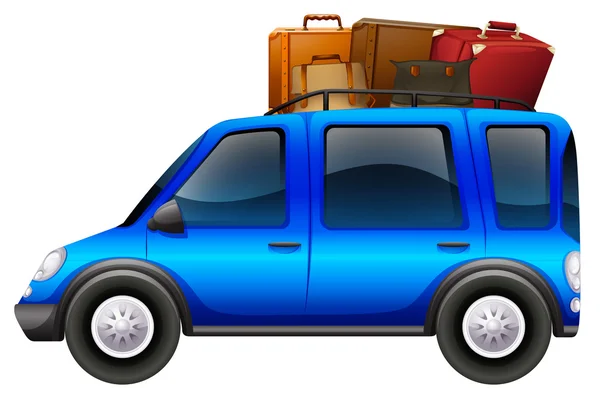 Carro azul carregado com luggages — Vetor de Stock
