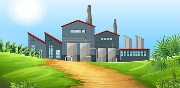 Factory building in the field — Stock Vector
