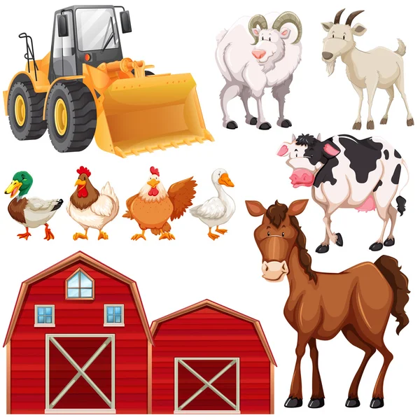 Conjunto de animales de granja y graneros — Vector de stock