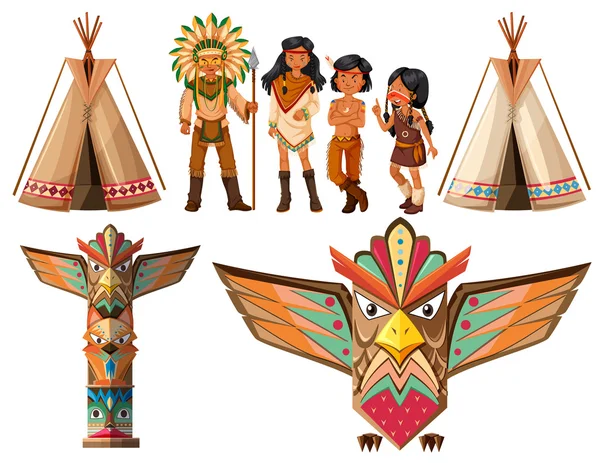 Indios nativos americanos y tipi — Vector de stock
