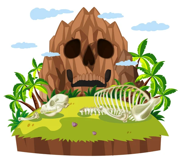 Cráneo de animal en la isla — Vector de stock