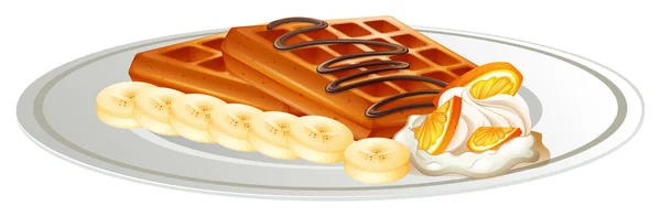 Gaufre et banane dans l'assiette — Image vectorielle