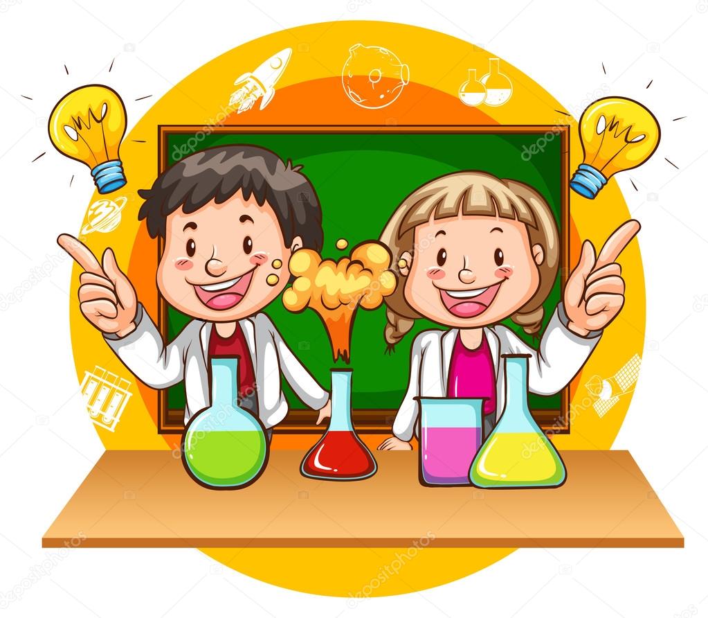 Boy and girl doing science experiment Stock Vector Image by ?blueringmedia  #120352694