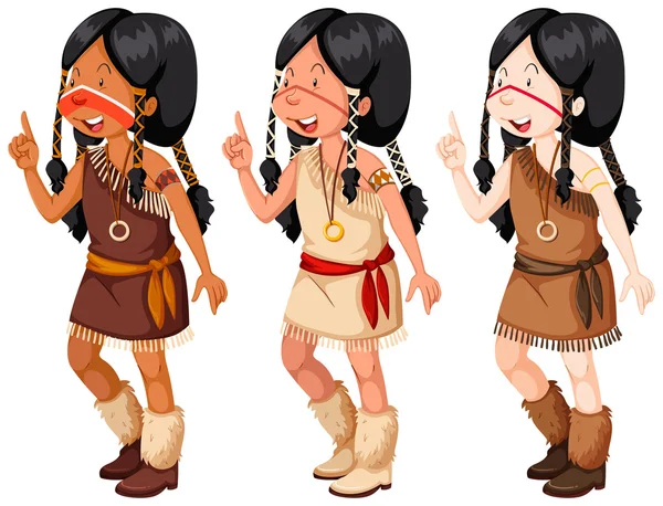 Niñas indias nativas americanas en traje tradicional — Vector de stock