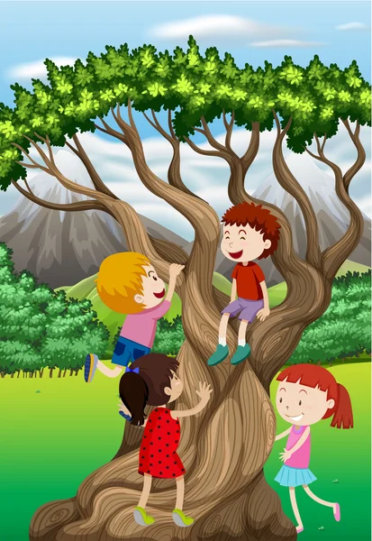 Dzieci, wspinaczka drzewa w parku — Wektor stockowy