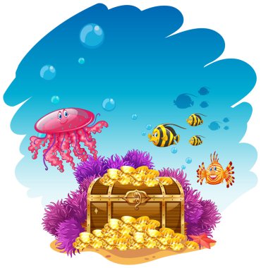 Treassure kutusu ve balık ile Uderwater manzara