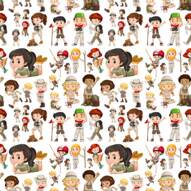 Çocuklar safari kıyafeti ile sorunsuz arka plan