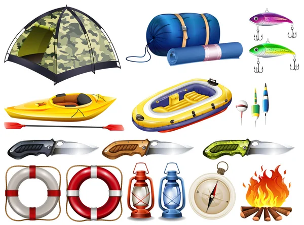 Camping avec tente et autres équipements — Image vectorielle