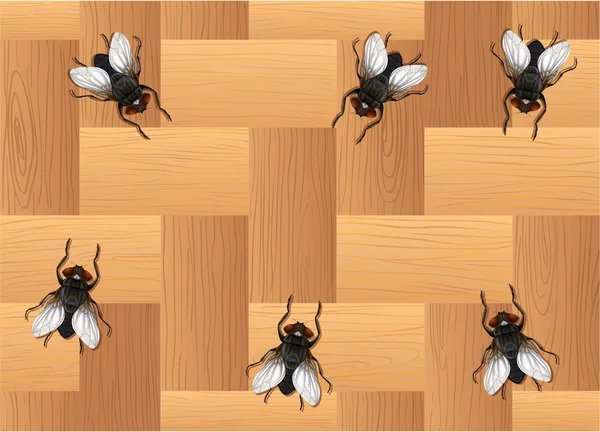 Many flies on the wooden floor — Stock Vector