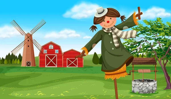 Scarecrow in the farm field — Stock Vector