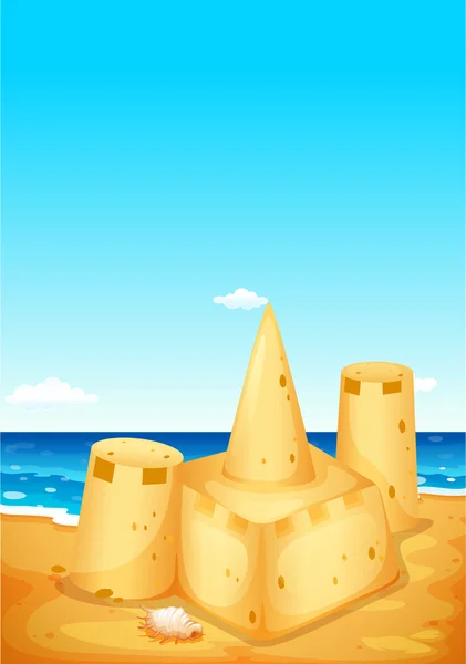 Escena con castillo de arena en la playa — Vector de stock
