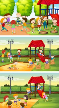 Birçok çocuklar oyun alanında oyun