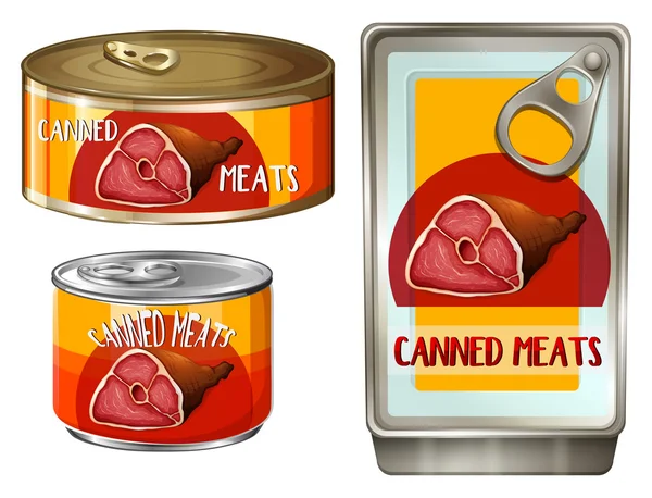 Meats in three different cans — Stock Vector