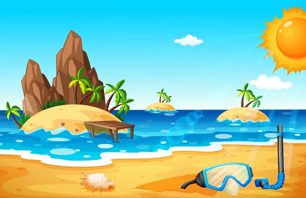 島とビーチのシーン — ストックベクタ