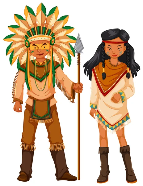 Two native american indians in costume — Stock Vector