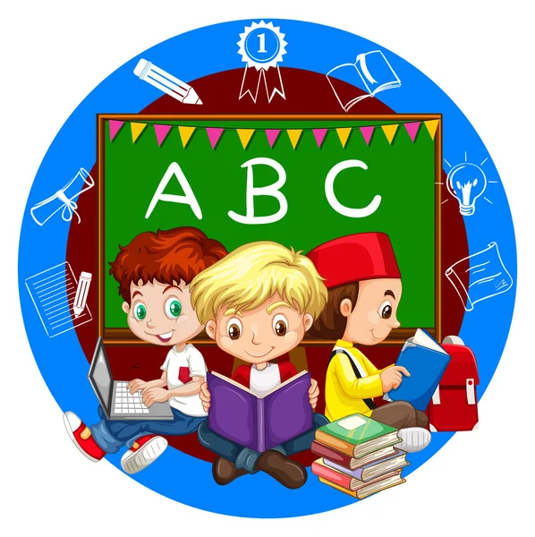 Boys reading books together — Stock Vector