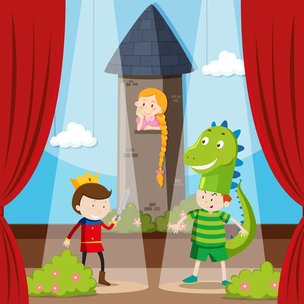 Kids doing role play on stage — Stock Vector