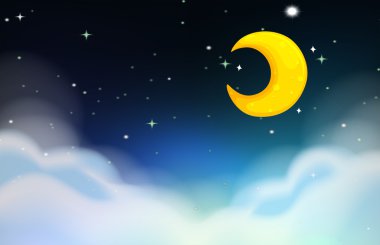 Ay ve yıldızlı gece sahnesi