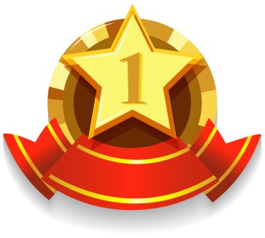 Altın yıldız ve kırmızı kurdele ile etiket tasarımı