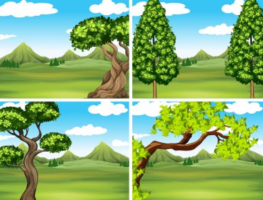 Yeşil çim ve dağlar ile bir manzara