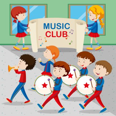 Children in the band marching clipart