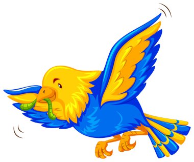 Colorful bird eathing worm clipart