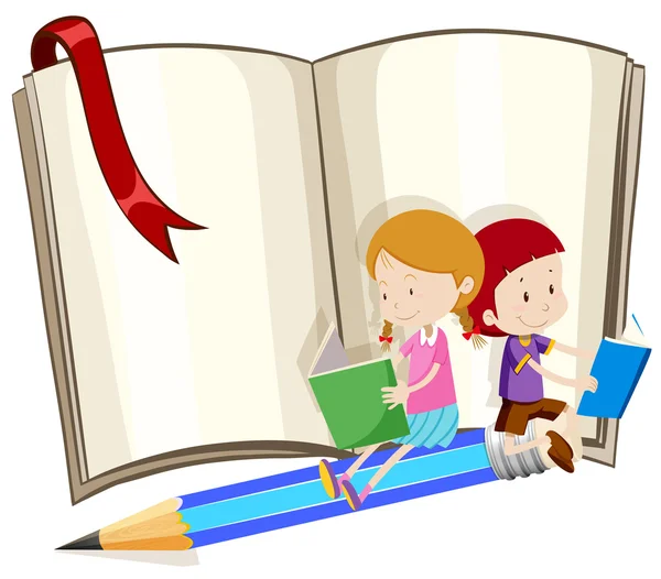 Niños leyendo libro juntos — Vector de stock