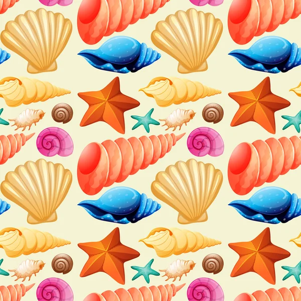 Fondo sin costuras con conchas marinas y estrellas de mar — Vector de stock