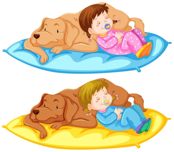 Bébé fille et chien — Image vectorielle